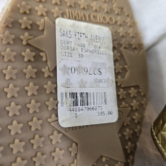 Jimmy Choo 39 Dreya Gold Cubed Mirror D'Orsay Leather Espadrille Flat Shoe EUC - Picture 7 of 8